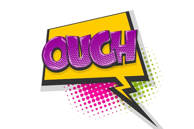 Omg ouch oops greeting wow comic text speech bubble colored pop art style sound effect