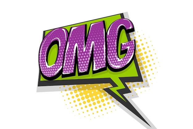 Omg ouch oops wow greeting wow comic text speech bubble Colored pop art style sound effect