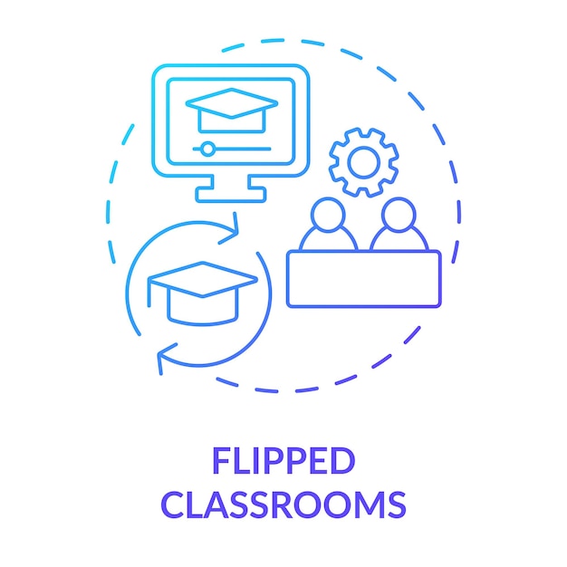 Omgedraaide klaslokalen blauwe gradiënt concept icoon