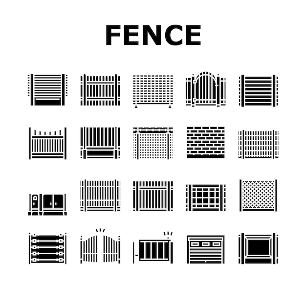 Omheining en poort Buitenlandse beveiliging Iconen Vector instellen