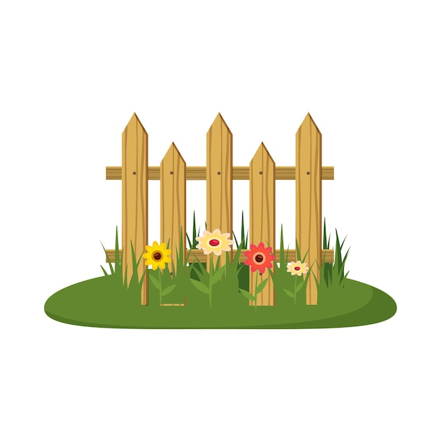 Omheining met bloemen icoon in cartoon stijl geïsoleerd op witte achtergrond Planten symbool