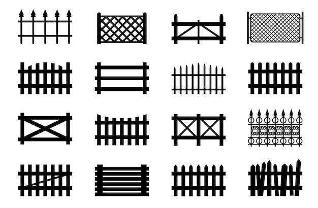 Vector omheiningen, stukken hout en draad, tuinen, hekken, parken of tuinen