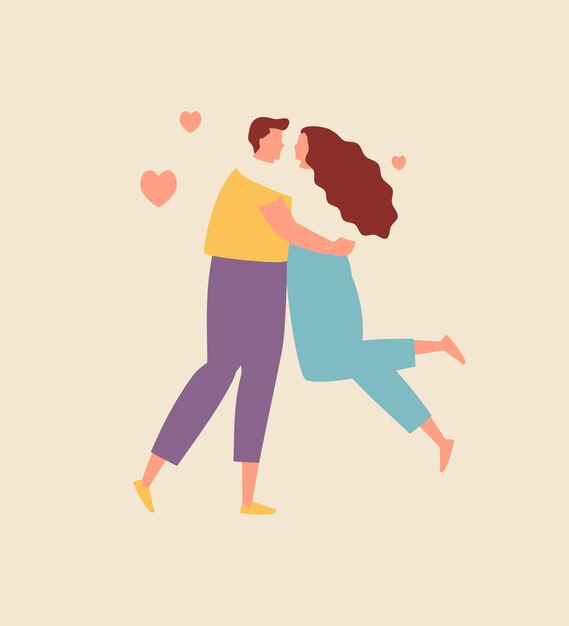 Omhelzende geliefden man en vrouw Valentijnsdag vector platte illustratie