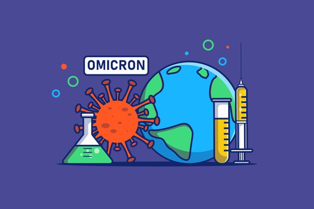 Концепция вируса Omicron в плоском дизайне