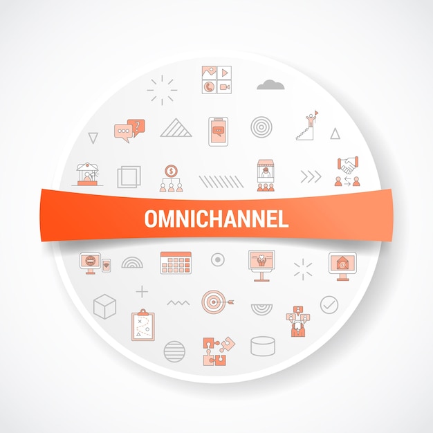 Omnichannel-concept met pictogramconcept met ronde of cirkelvorm voor badge