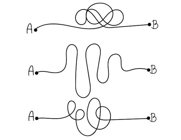 Percorso complicato dal punto a al punto b illustrazione vettoriale semplifica il caos, risolvi i problemi e trova