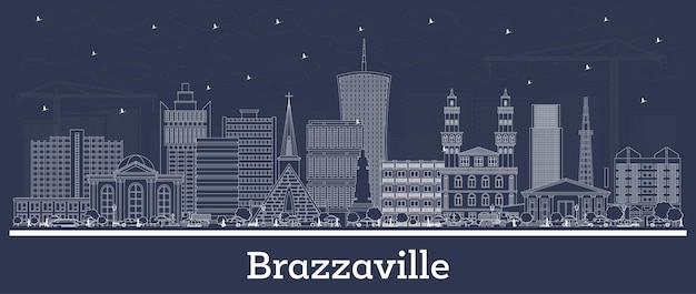 Omschrijving brazzaville republiek congo stads skyline met witte gebouwen vector illustratie zakelijk reizen en toerisme concept met historische architectuur brazzaville stadsbeeld met bezienswaardigheden