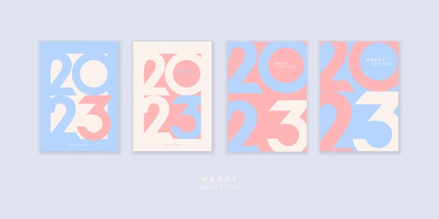 Omslagontwerp van 2023 gelukkig nieuwjaar Sterke typografie Minimalistische kleurenset Gelukkig nieuwjaar 2023 ontwerpposter