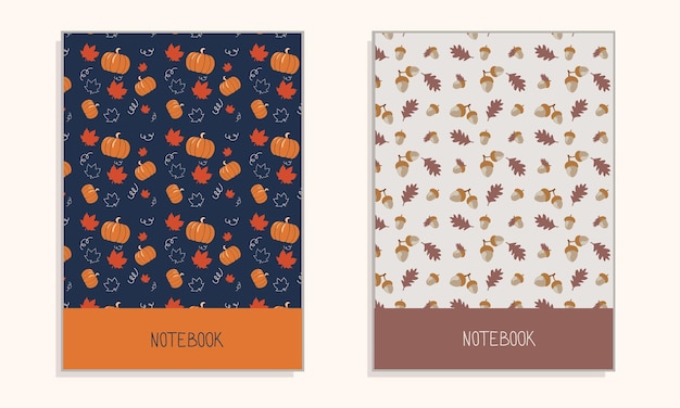 Omslagontwerp voor notebooks of plakboeken met herfstpatroon. Vector illustratie.
