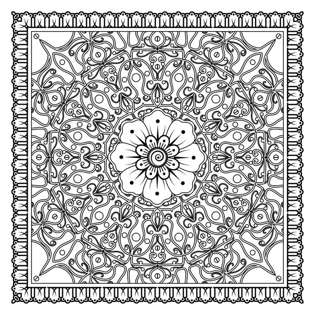 Omtrek vierkant in mehndi-stijl. decoratief ornament in etnische oosterse stijl. doodle sieraad. kleurplaat.