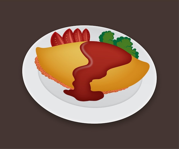 Omurice, Japanese Omelette Rice illustration