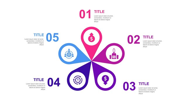 Omzet verhogen prijzen verhogen kosten verlagen efficiëntie outsourcing pictogrammen infographic ontwerp lay-out sjabloon creatief presentatieconcept met 5 stappen