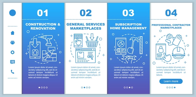 On-demand economie onboarding mobiele webpagina's vector sjabloon. Responsief smartphone-website-interface-idee met lineaire illustraties. Marktplaats webpagina walkthrough stap schermen. Kleur concept