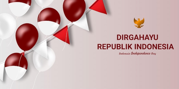 Onafhankelijke dag van indonesië met rood en strepen op ballonnen premium vector