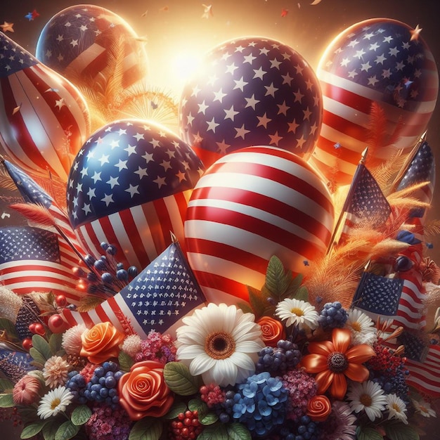 Vector onafhankelijkheidsdag amerikaanse vlag vrijheid vuurwerk barbecue rood wit en blauw 4 juli parade