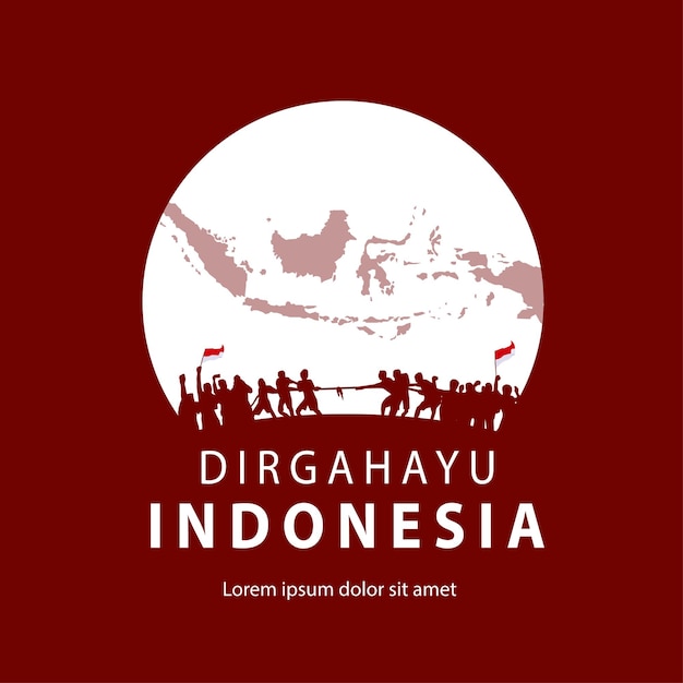 onafhankelijkheidsdag indonesië met een silhouetillustratie van een touwtrekkenwedstrijd in een cirkel