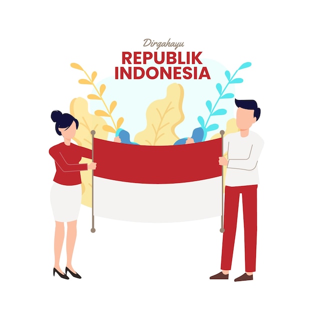 Onafhankelijkheidsdag indonesië vlakke afbeelding voor het vasthouden van de vlag