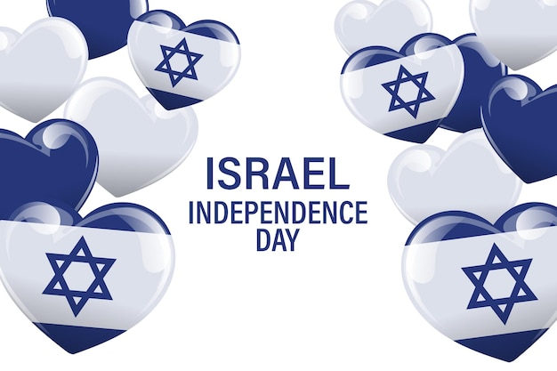 Onafhankelijkheidsdag israël banner met blauwe en witte ballonnen harten israëlische vlaggen illustratie