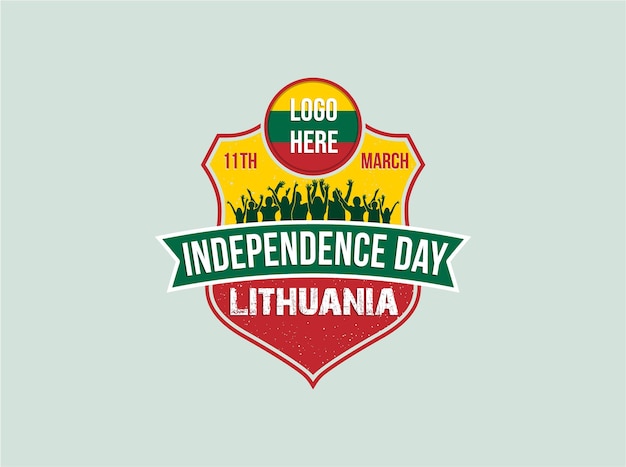 Onafhankelijkheidsdag Litouwen. Mensen vieren feest en Logo-presentatie op de schildvector.