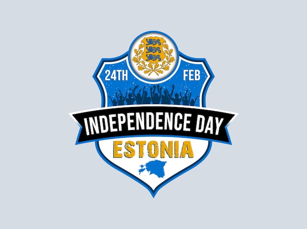 Onafhankelijkheidsdag van Estland. Mensen vieren feest op 24 februari. Wapenschild staat bovenop het schild.