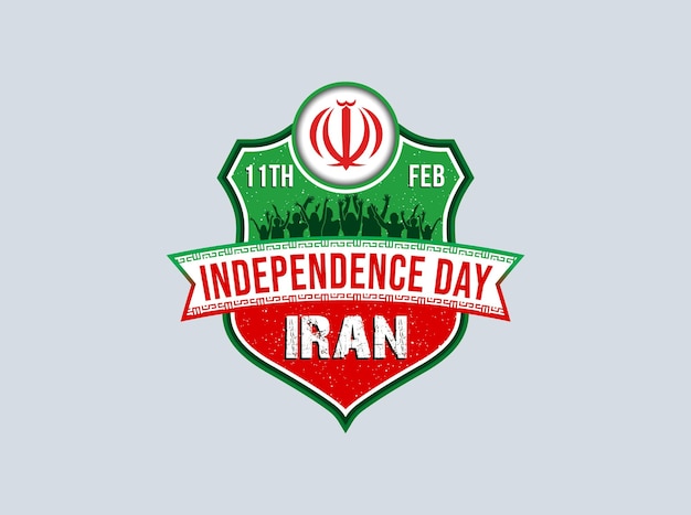Onafhankelijkheidsdag van Iran. Mensen vieren 11 februari. Het embleem bevindt zich bovenop het schild.