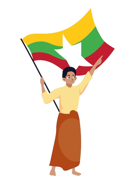 Vector onafhankelijkheidsdag van myanmar met vrouw met vlag