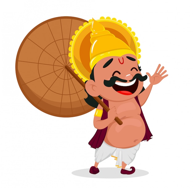 Vector onam celebration. king mahabali holding umbrella