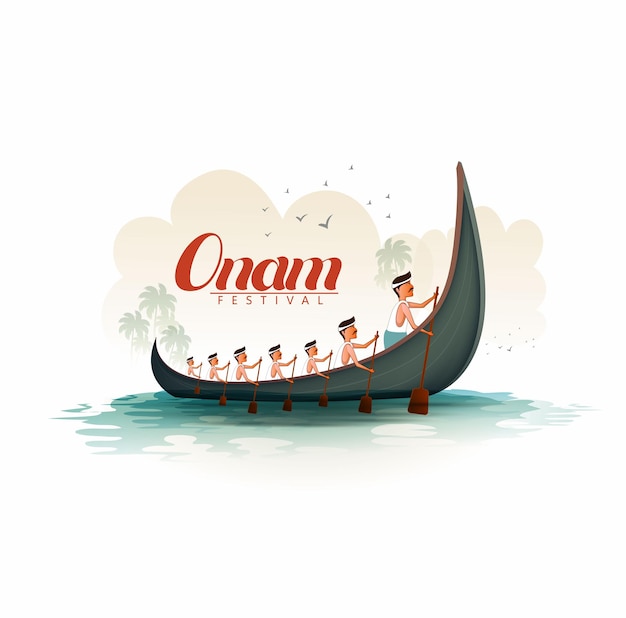 Onam festival concept with rowing a snake boat during the 'onam' festival in kerala india