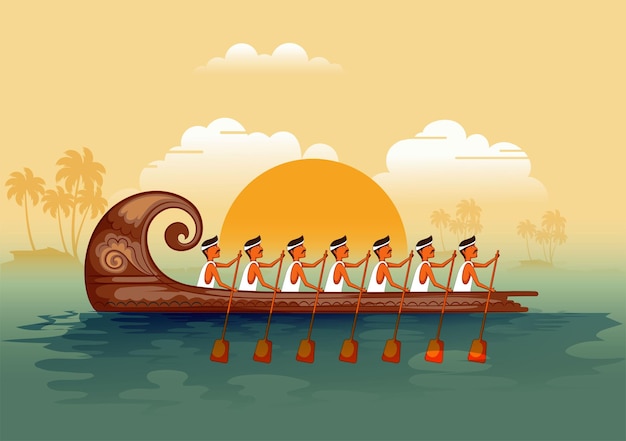 Onam Festival concept with rowing a snake boat during the 'Onam' festival in Kerala India