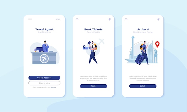 Onboard mobile screen with travel agent illustration concept