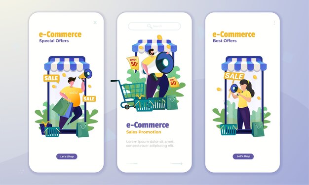 Schermo di bordo con illustrazione del concetto di promozione dell'e-commerce