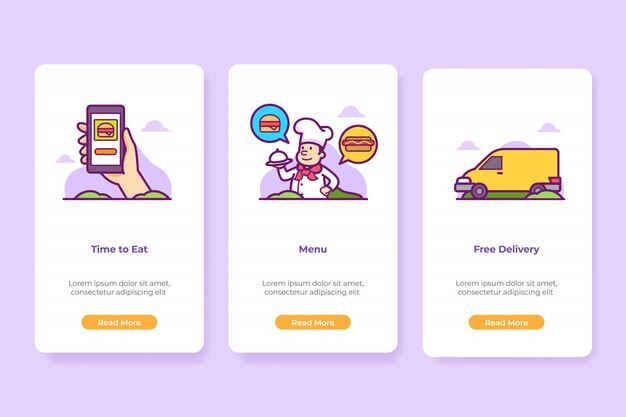 Onboarding Food Application Interface screen set