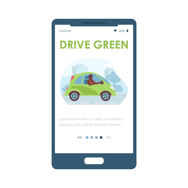 Onboarding home mobile screen for eco transport flat vector illustration