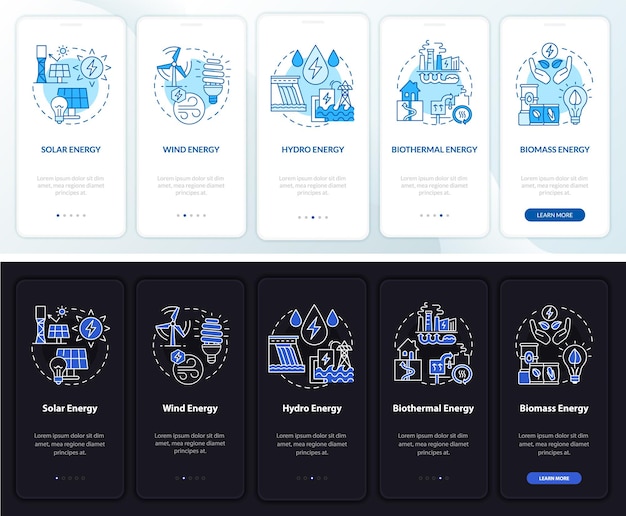 Onboarding mobiele app-paginascherm voor hernieuwbare energie
