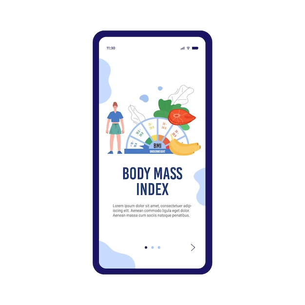 Onboarding page on bmi or maintaining body mass index flat vector illustration