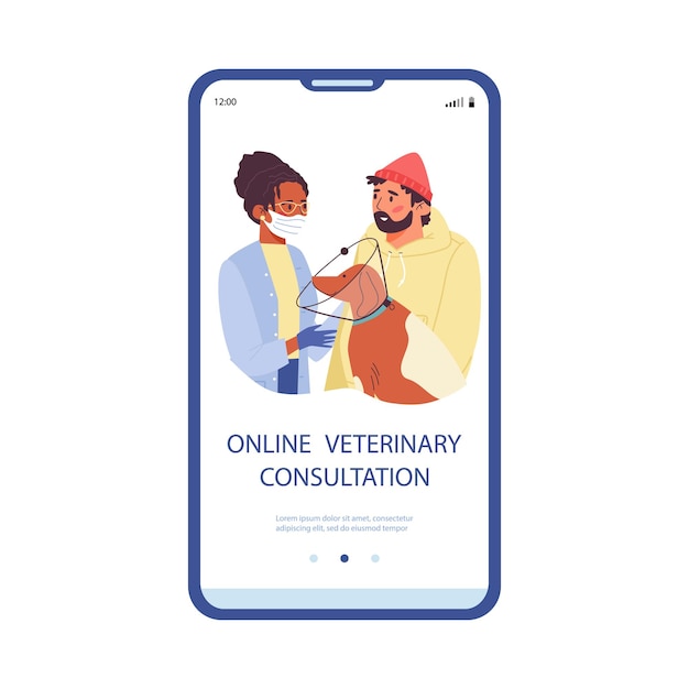 Pagina di onboarding per la consultazione veterinaria online piatta