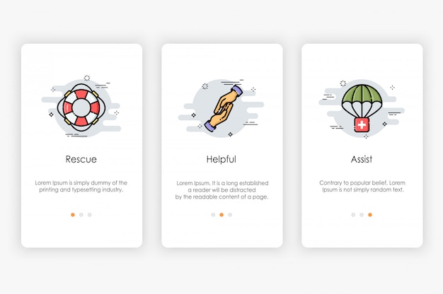 Vector onboarding schermen ontwerpen in zorg- en ondersteuningsconcept. moderne en vereenvoudigde illustratie