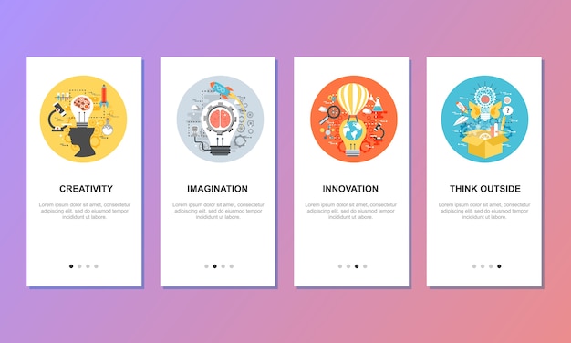Onboarding-schermen voor het concept van mobiele app-sjablonen.