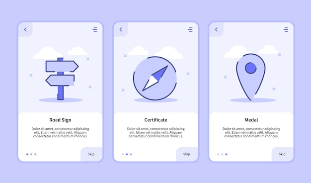 벡터 모바일 앱 템플릿 배너 페이지 ui 용 온 보딩 화면