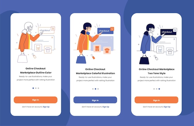 Onboarding screen page template of online checkout shopping app