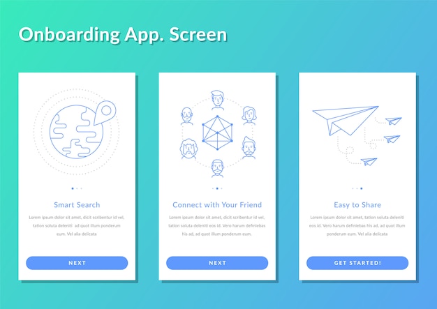 Vector onboarding screen walkthrough app register splashscreen vector illustration