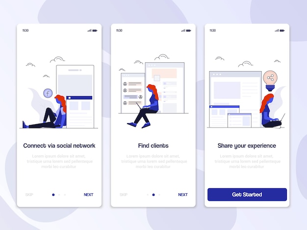 Vector onboarding screens user interface kit illustration