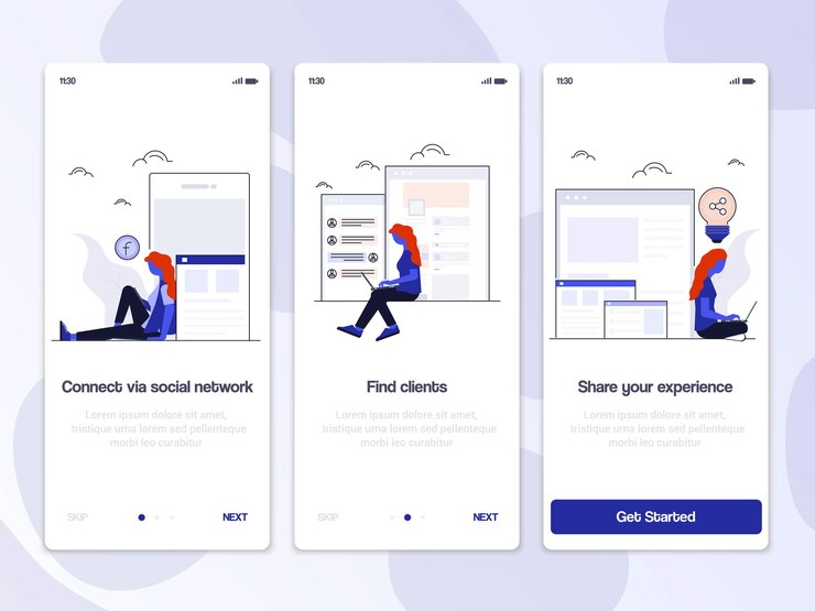 Vector onboarding screens user interface kit illustration