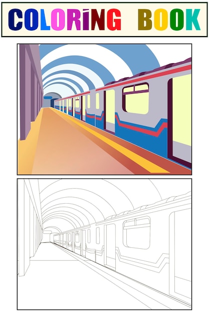 Ondergronds De treinwagon staat op het station Kleurboek en kleurenschets vector