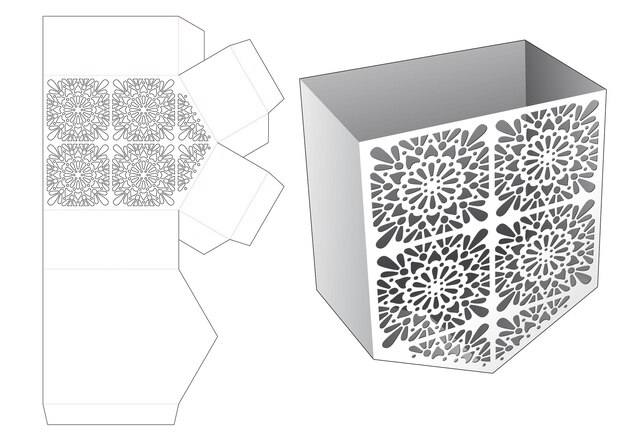 Onderhoekcontainer met gesjabloneerde gestanste sjabloon en 3D-mockup