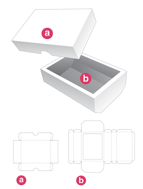 Onderkant afgeschuinde doos met gestanste sjabloon in deksel