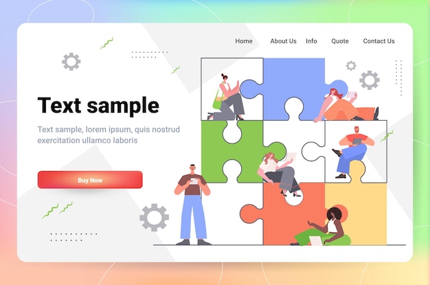 ondernemers team delen van puzzel samen probleem oplossing teamwerk concept horizontale volledige lengte kopie ruimte vectorillustratie