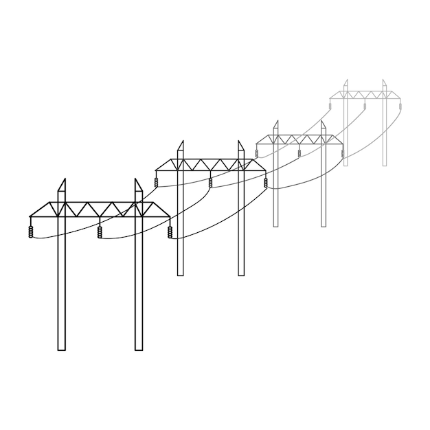 Ondersteunt het hoogspanningsnet vectorillustratie van elektriciteitsnetwerken voor nutsvoorzieningen hoogspanningsleidingen geïsoleerd op een witte achtergrond