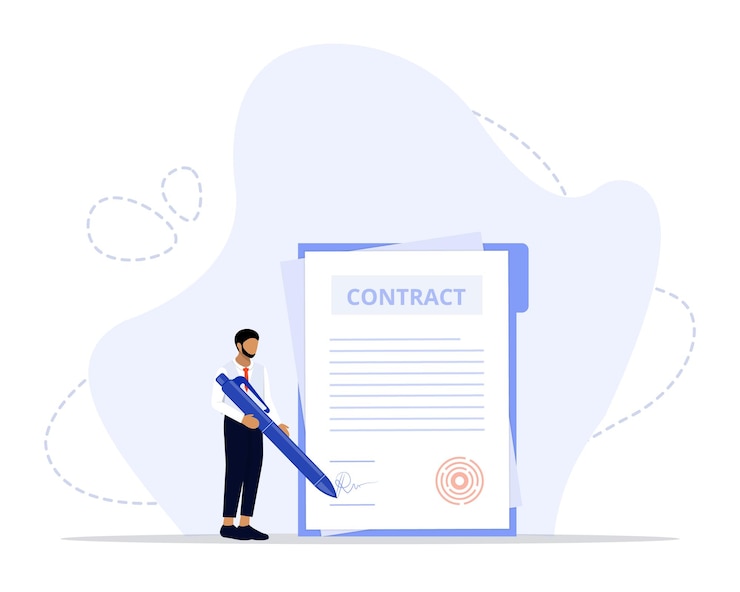 Vector ondertekening van een illustratie van het contractconcept