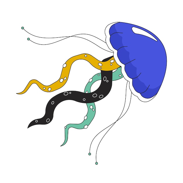 Onderwater kwallen drijvende 2D lineaire cartoon object Zeedier zwemmen Aquarium kwallen geïsoleerde lijn vector element witte achtergrond Jelly medusa oceaan kleur platte plek illustratie